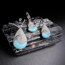Conjunto Lagrima de Mar | Plata Esterlina 925 | Larimar Genuino y Zirconia Cúbica Conjunto Lagrima de Mar | Plata Esterlina 925 | Larimar Genuino y Zirconia Cúbica
